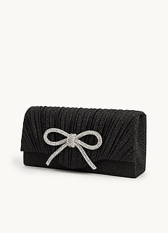 front Pochette à rabat plissée avec nœud en strass