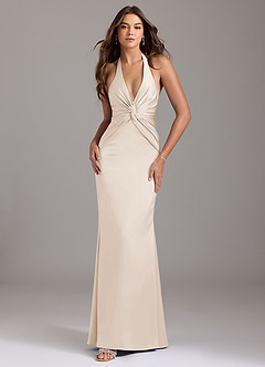 Azazie Valerie Vestidos de damas de honor Vestido de Alabastro Blanco de Satén Elástico de Corte Sirena con Plisado image1
