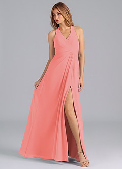 Azazie Dorota Bridesmaid Dresses Coral A-Line Pleated Chiffon Dress image4