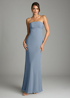 Azazie Saylor Brudtärnklänningar Klä av Sjöjungfru i Chiffong Axelbandslös Dammblå image3