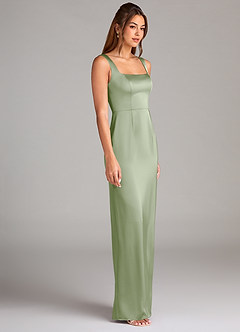 Azazie Flori Bridesmaid Dresses Dusty Sage Sheath Side Slit Stretch Satin Dress image3