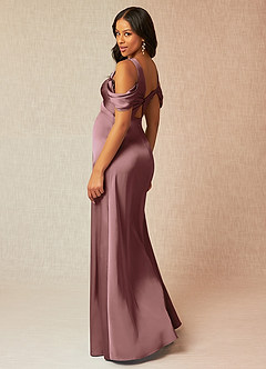 Azazie Rhea Maternity Bridesmaid Dresses A-Line Off-The-Shouler Pleated Stretch Satin Floor-Length Dress image5