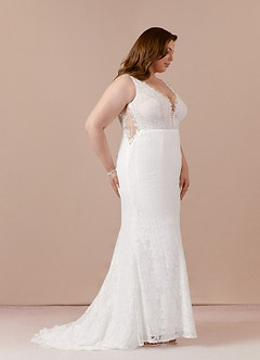 Azazie Gracen Wedding Dresses Diamond White Mermaid V-Neck Lace Tulle Dress image16