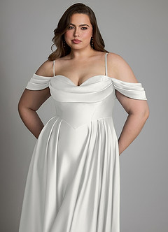 Azazie Loisa Brudtärnklänningar Klänning av A-linje i Stretch Satin Off the shoulder Vit image14