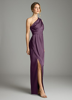 Azazie Emorie Final Sale Plum Sheath One Shoulder Stretch Satin Dress image4
