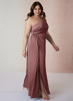 Azazie Mika Bridesmaid Dresses Vintage Mauve Sheath One Shoulder Stretch Satin Dress image10