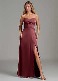 Azazie Niveah Bridesmaid Dresses Merlot A-Line Strapless Stretch Satin Convertible Dress image2