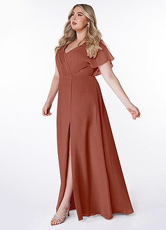 Azazie Rylee Robes de demoiselle d'honneur Robe Trapèze en Mousseline de soie Plissée Auburn image8