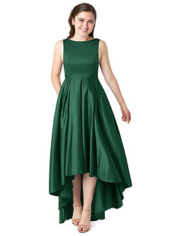 Azazie Inaya Junior A-Linie Gürtel/Schärpe Stretch-Satin Kleid Dunkelgrün image1