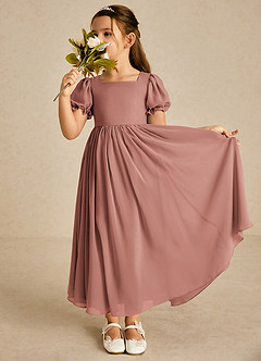 Azazie Joss Blomsterpigekjoler En streg med ærmer Chiffon Ankel-længde Kjole image1