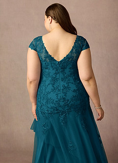 Azazie Romy Mother of the Bride Dresses Ink Blue Mermaid V-Neck Sequins Tulle Dress image12