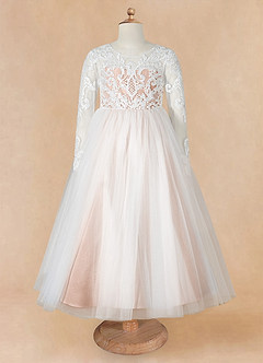 Azazie Elodie vestidos de niña de las flores Vestido de Marfil Rosa Champaña de Encaje de Princesa image10