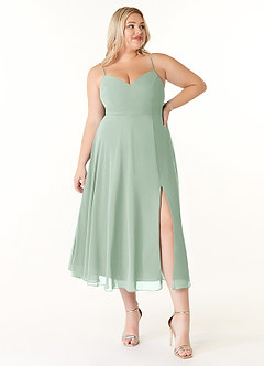 Azazie Clarissa Bridesmaid Dresses Agave A-Line V-Neck Chiffon Dress image7