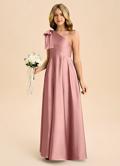 Azazie Penguin Junior Abito A-Line in Raso Elasticizzato Fiocco Rosetta image5