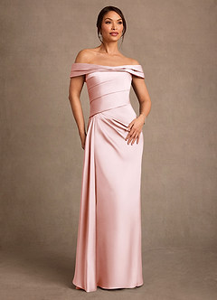 Azazie Beah 신부의 어머니 드레스 쉬스 오프 더 숄더 스트레치 새틴 플로어 길이 드레스 image1