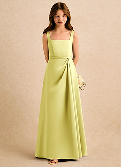 Azazie Emiko Girls Formal Abiti da Ragazza di Fiori Abito A-Line in Raso Opaco Plissettato Sorbetto Al Limone image3