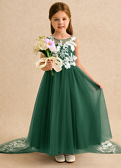 Azazie Mixie Flower Girl Dresses Dark Green Ball-Gown Lace Dress image6