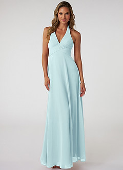 Azazie Tessie Vestidos de damas de honor Vestido de Vidrio Marino de Gasa de Corte en A con Cuello en V plisado image1