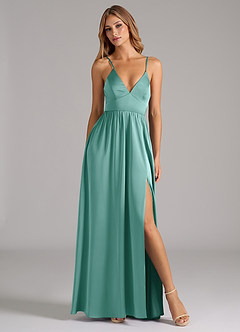 Azazie Aaida Bridesmaid Dresses Aqua A-Line Corset Stretch Satin Dress image5