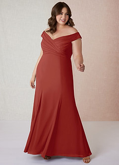 Azazie Lecia Bridesmaid Dresses Terracotta Empire Off-The-Shoulder Pleated Chiffon Convertible Dress image8