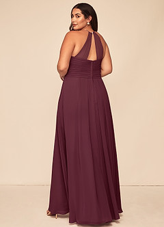 Azazie Ginger Bridesmaid Dresses Cabernet A-Line Halter Pleated Chiffon Dress image11