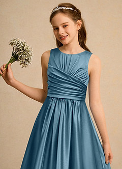 Azazie Ducky Girls Formal Flower Girl Klänningar Klä A-Line i Stretch Satin Plisserad image6
