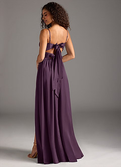 Azazie Zeya Bridesmaid Dresses Plum A-Line Pleated Stretch Satin Dress image1