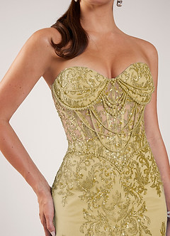 Zeoga Yellow Strapless Sequin Beaded Mesh Mermaid Dress image3