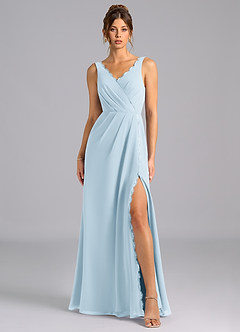 Azazie Bernice Abiti da Damigella Abito A-Line in Chiffon Plissettato Azzurro image6