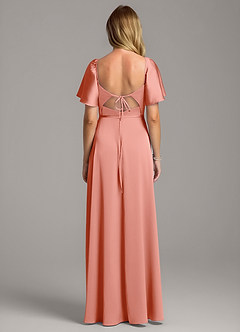 Azazie Chloe Robes de demoiselle d'honneur Robe Trapèze en Satin extensible Encolure en Forme de Cœur Corail image3