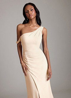 Azazie Madelyn Bridesmaid Dresses White Alabaster Mermaid One Shoulder Chiffon Convertible Dress image3