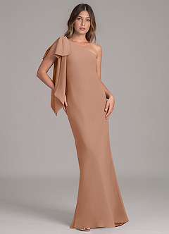 Azazie Capri Bridesmaid Dresses Champagne Rose A-Line One Shoulder Chiffon Dress image1