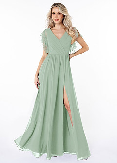 Azazie Zella Bridesmaid Dresses Agave A-Line Lace Chiffon Dress image1