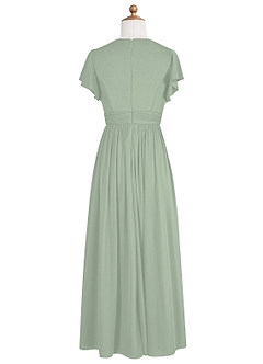 Azazie Mosley Junior Dusty Sage A-Line Ruched Mesh Dress image8