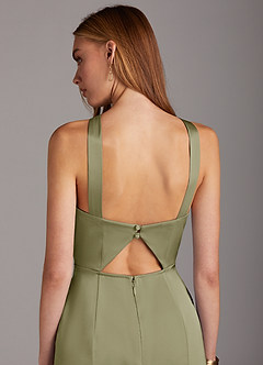 Azazie Elana Bridesmaid Dresses Pistachio Sheath Side Slit Stretch Satin Dress image5