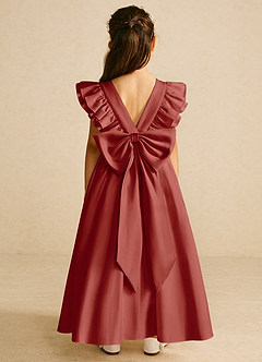 Azazie Piglette Flower Girl Dresses Terracotta A-Line Bow Matte Satin Dress image1