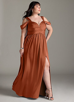Azazie Lianne Bridesmaid Dresses Cedar Rose A-Line Off the Shoulder Stretch Satin Dress image12