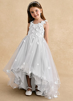 Azazie Celia Flower Girl Dresses White A-Line Lace Tulle Dress image6
