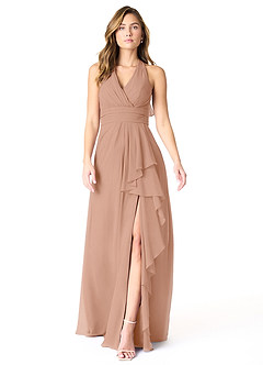 Azazie Aviv Final Sale Champagne Rose A-Line Pleated Chiffon Dress image1
