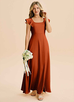 Azazie Bondi Junior Paprika A-Line Side Slit Stretch Satin Dress image4