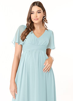 Azazie Verna Maternity Bridesmaid Dresses A-Line V-Neck Ruched Chiffon Floor-Length Dress image5