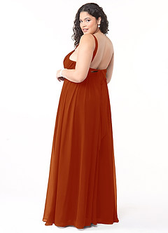 Azazie Aziza Bridesmaid Dresses Paprika A-Line V-Neck Pleated Chiffon Dress image10