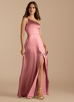 Azazie Trina Vestidos de damas de honor Vestido de Rosetón de Satén Metálico de Corte en A con Hombro unilateral image6