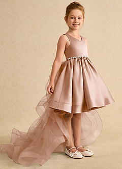 Azazie Julietta vestidos de niña de las flores Vestido de Champán Rosado de Tul de Princesa con Convertible image3