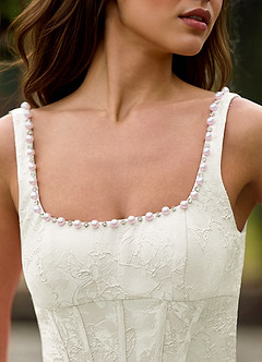Andracas Creme A-Linien-Abendkleid mit 3D-Blumenmuster image4