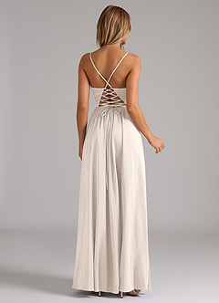 Azazie Aaida Robes de demoiselle d'honneur Robe Trapèze en Satin extensible Corset Albâtre Blanc image6