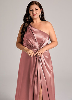 Azazie Brooke Brautjungfernkleider A-Linie One-Shoulder Metallischer Satin Kleid Altrosa image13