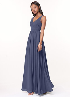 Azazie Keyla Bridesmaid Dresses Stormy A-Line V-Neck Pleated Chiffon Dress image2
