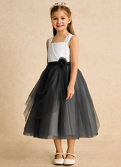 Azazie Bonny Flower Girl Dresses Ivory Black Ball-Gown Pleated Tulle Dress image3