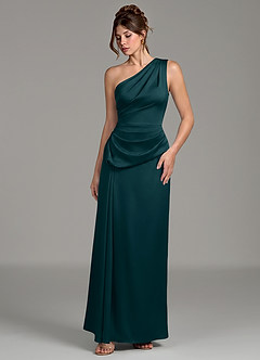 Azazie Zahira Bridesmaid Dresses Pine Sheath One Shoulder Stretch Satin Dress image5